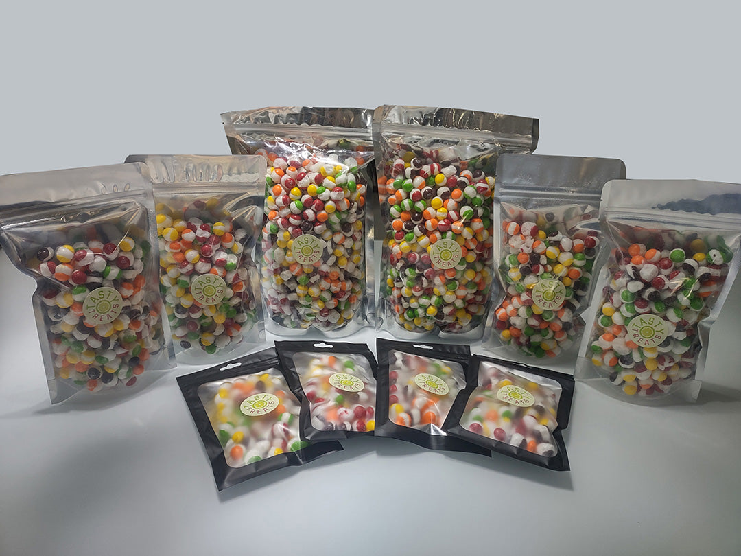 Different Sized Freeze Dried Skittles Bags