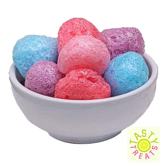 Freeze dried jolly puffs in a bowl